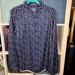 Heritage Blue Floral Casual Button Down Shirt